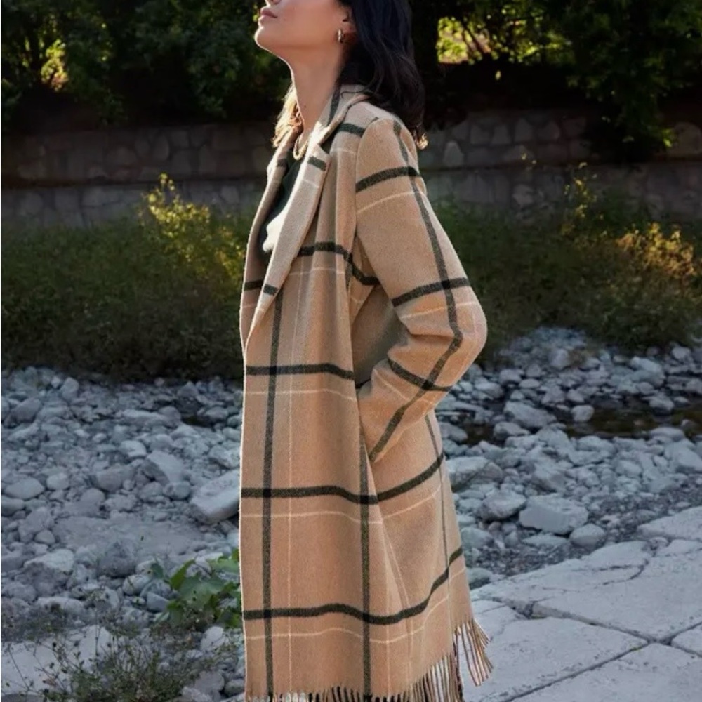 Z Supply Tan Plaid Women's Sweater Coat NWT - Picture 3 of 5